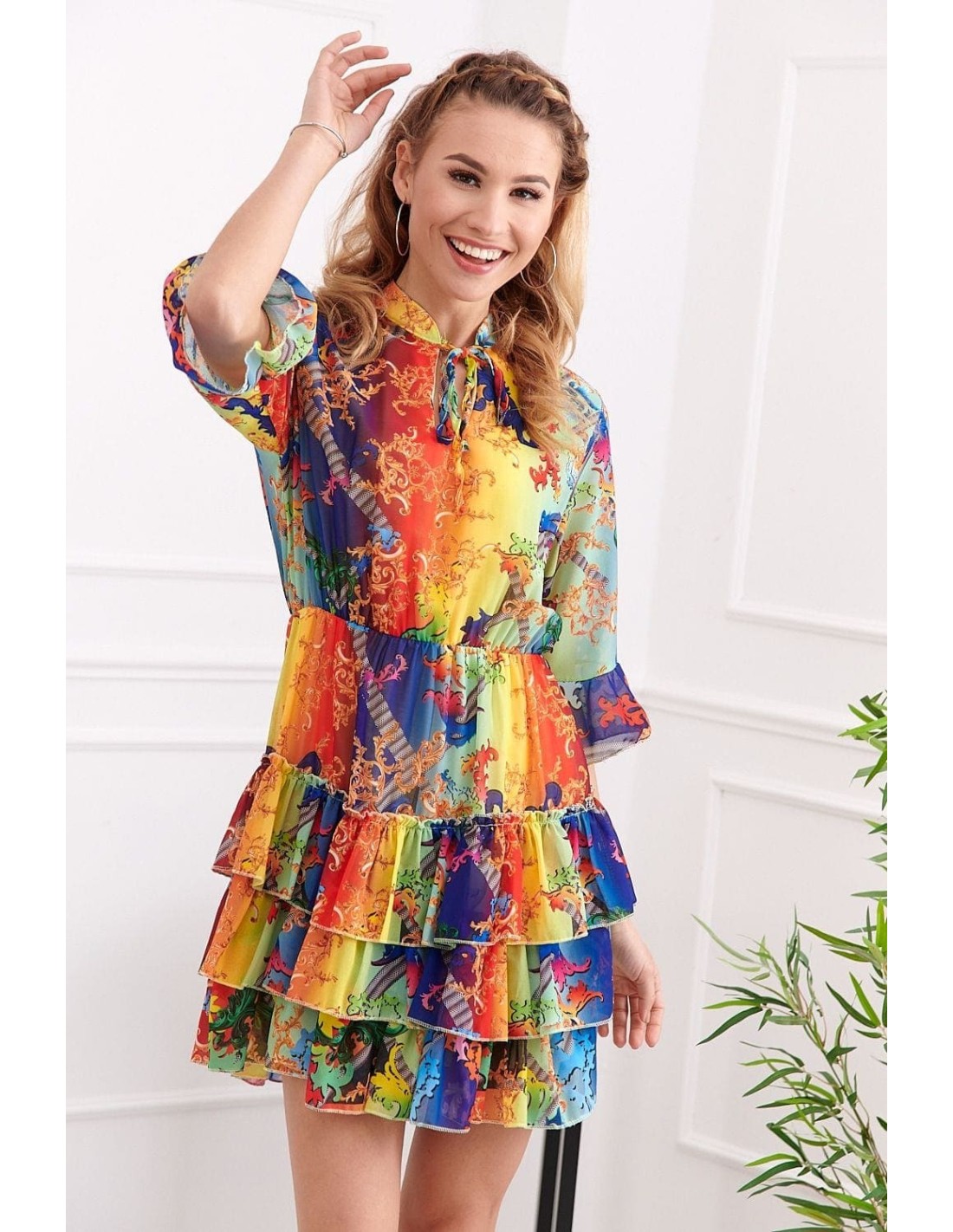 Airy dress with colorful patterns 8660 - Online store - Boutique